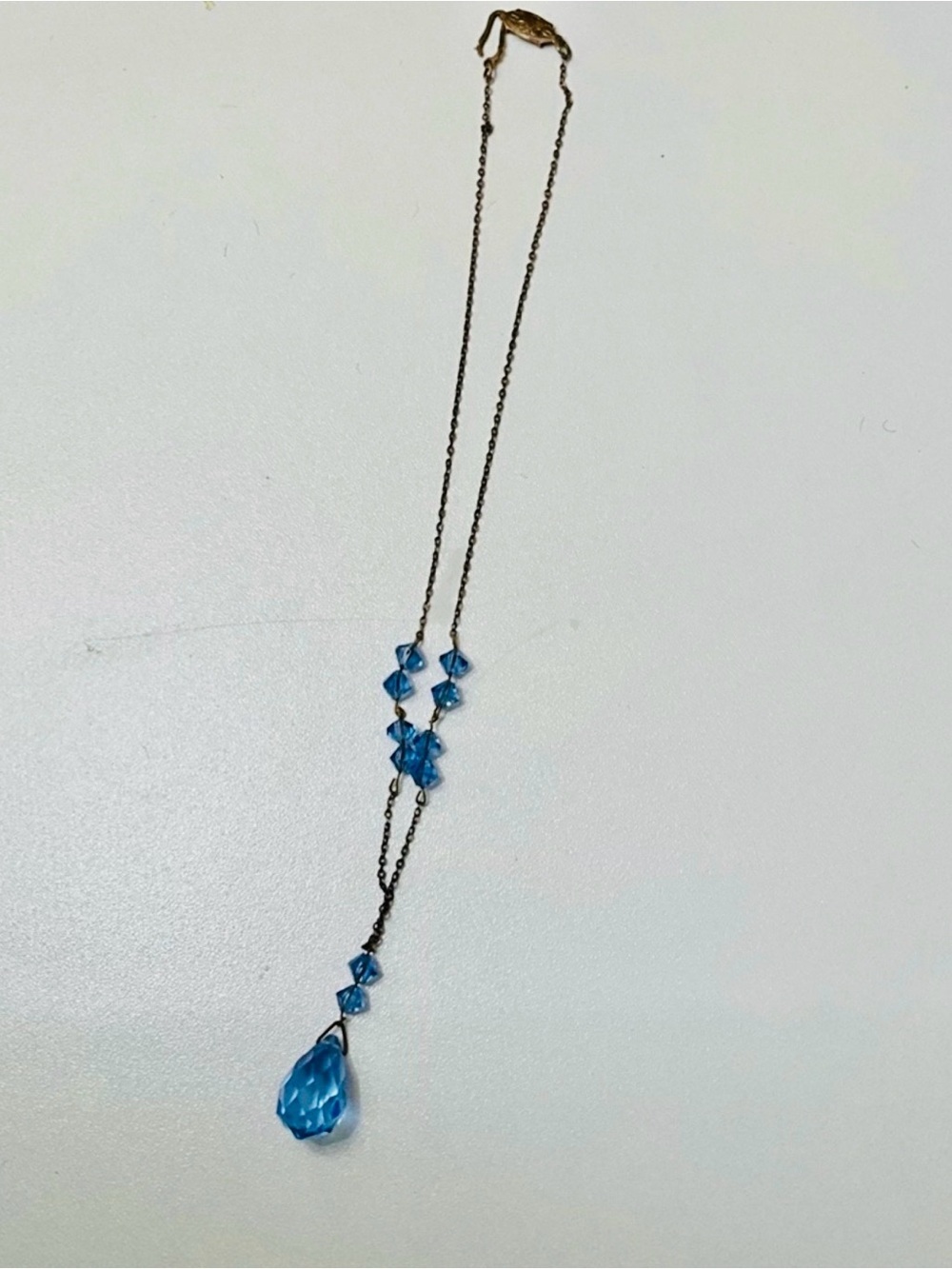 Vintage Blue Crystal Teardrop Pendant Necklace One Size
